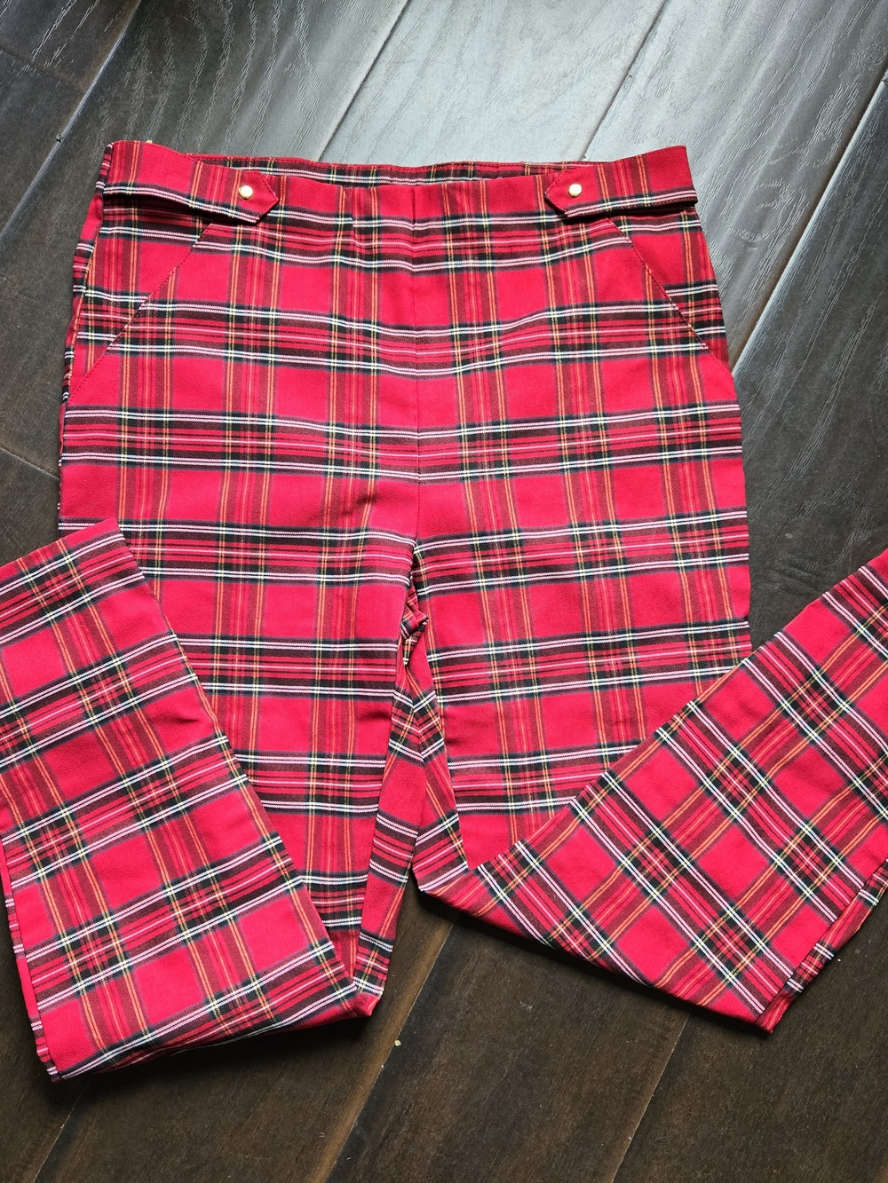 Plaid Red Stretch Pants for Women